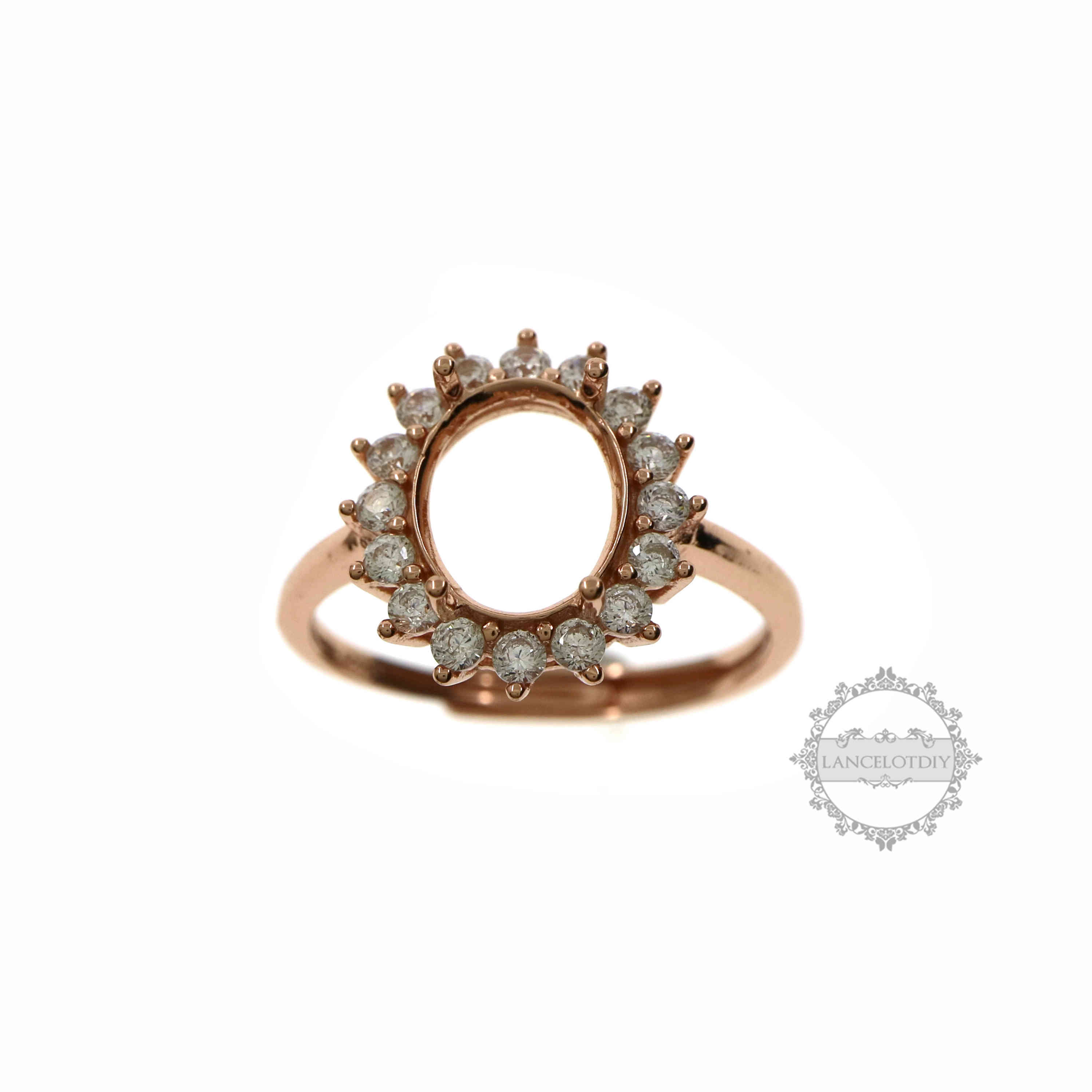 Keepsake Breast Milk Oval Halo Prongs Ring Settings Resin Solid 14K Gold with Moissanite Accents DIY Flower Ring Blank Band 1224004-1